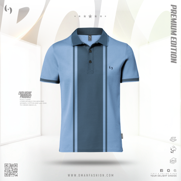 Premium Double PK Cotton Polo - BlueStripe-